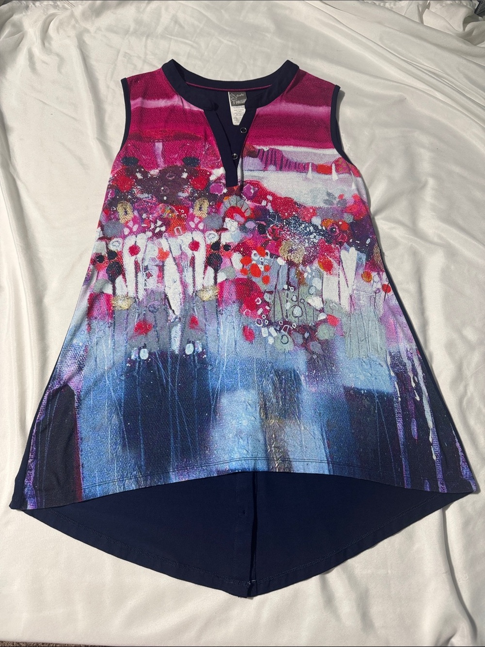 Simply Art by Dolcezza Sleeveless Abstract Art Print Blouse Tunic M Multicolor